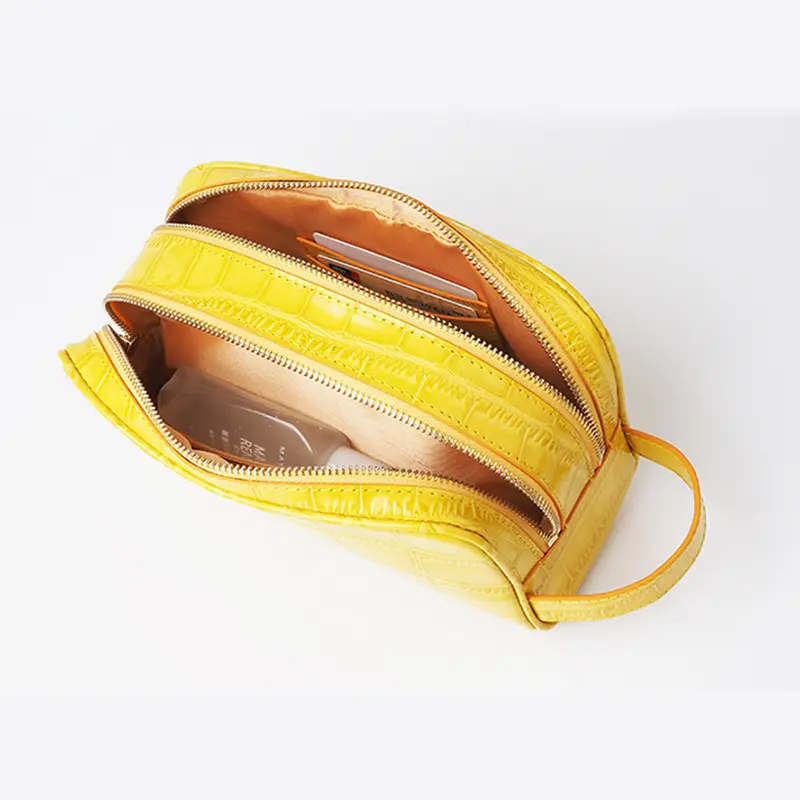 China OEM Small Cosmetic Bag With Compartments Products –  Ladies leather makeup bag with storage bag – Longqin