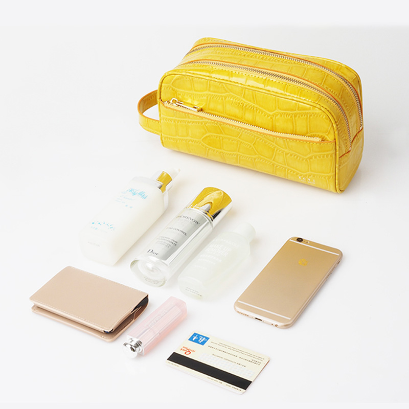 China OEM Small Cosmetic Bag With Compartments Products –  Ladies leather makeup bag with storage bag – Longqin