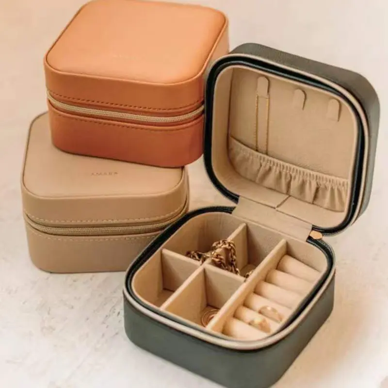 China OEM Leather Jewelry Box –  Leather storage box ring earrings portable jewelry box female – Longqin
